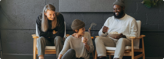 A group of friends chatting and laughing